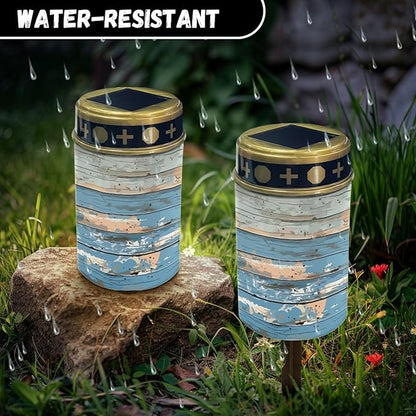 Blue Wood Grain Cemetery Lights - Solar-Powered, Waterproof Pathway Lights for Gravesite and Outdoor Use