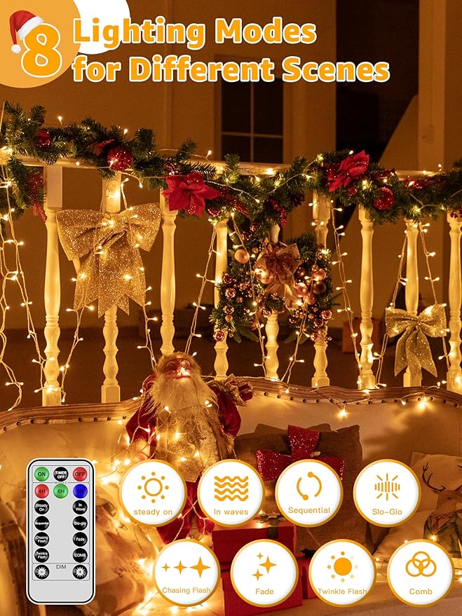 Christmas String Lights 600LED 98FT, Waterproof String Lights with Remote and Timer, 8 Modes Dimmable Christmas | Lumora
