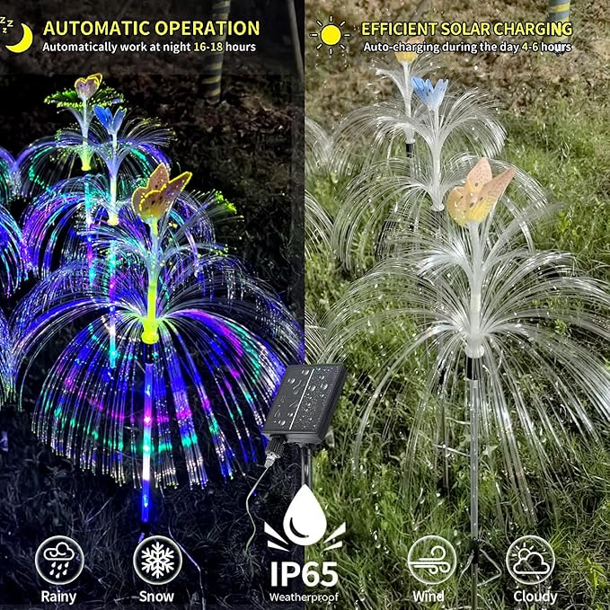 6 Pack LED Outdoor Solar Powered Double-Layer Butterfly Jellyfish Lights With Remote Control, Waterproof Courtyard Atmosphere Decorative, Multi-Color Landscape Trail