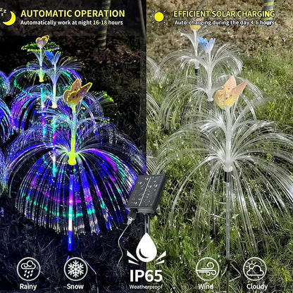 6 Pack LED Outdoor Solar Powered Double-Layer Butterfly Jellyfish Lights With Remote Control, Waterproof Courtyard Atmosphere Decorative, Multi-Color Landscape Trail