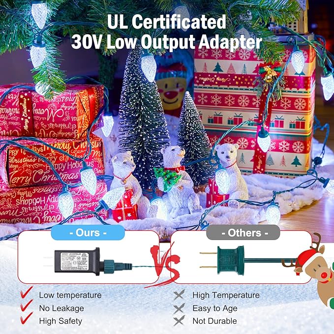 Minetom 147 FT 200 LED C9 LED Christmas Lights Outdoor - Plug in Fairy Lights with Timer & 8 Modes, Waterproof Commercial Grade Extendable for Indoor Outdoor Roofline Patio Yard Xmas Decoration, White