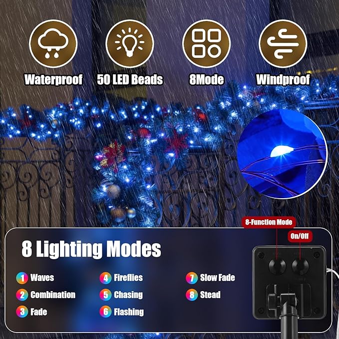 12 Pcs Solar String Lights Solar Mini Teeny Tiny Fairy Firefly Twinkle Light Waterproof 16ft 50 LEDs Garden String | Lumora