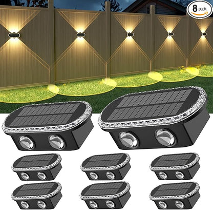 Ellasay Solar Fence Lights Outdoor: IP65 Waterproof Bright LED Wall Lighting with 3 Color Modes and 12 Hour Battery Life Perfect for Garden Backyard Porch and Holiday Parties 8 Pack