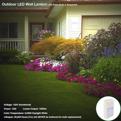 LIT-PaTH Outdoor Sconce Wall Light, LED Wall Lantern 5000K, Porch Lighting Fixture, 12W 1000 Lumens, Aluminum Housing Plus PC, White Finish, 1-Pack