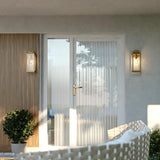 VAXCEL Kinzie Outdoor Porch Light, 6" W x 16.75" H Gold Brass Outdoor Lantern, Modern Dusk to Dawn Wall Light for | Lumora