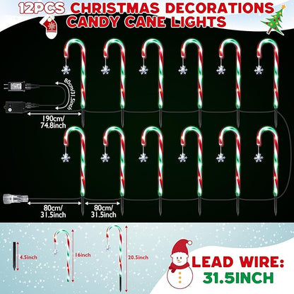 Hiboom 12 Pcs Christmas Candy Cane Light with 4 Christmas Theme Music, 20'' Pathway Markers Lights with Stakes Holiday Driveway Light for Xmas Holiday Party Walkway Garden Decor(Red, Green, White)