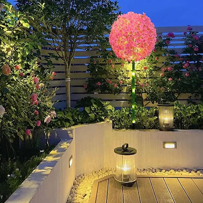 Solar Garden Lights, Solar Flower Lights, Solar Ball Light Outdoor Waterproof Garden Flower Spot Light Decorative for Courtyard (Pink)
