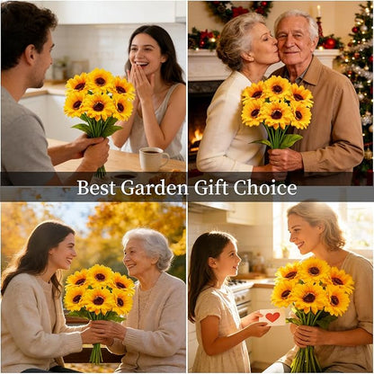 Solar Garden Lights Outdoor, 3 Pack Solar Sunflower Lights with 18 Head 3.4 Inch Flowers, Waterproof Flowers Light Fall Thanksgiving Decorations for Garden Yard Patio Backyard, Gifts for Mom Women