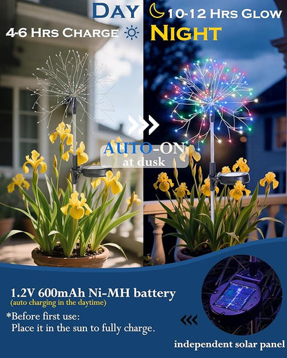 Solar Garden Lights Outdoor Yard Decorations, 2 Pack 150Leds Pathway Lights Stake, Fairy Firework Light for Garden, Patio, Pathway, Flowerbed Multicolor
