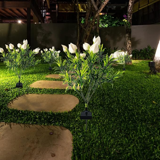 Ochine 2 Pack Outdoor Solar Lights, Solar Garden Lights, Gardenia Flowers Garden Stake Light Solar Flower Lights Waterproof Solar Pathway Lights for Outdoor Lawn Yard Garden Decoration