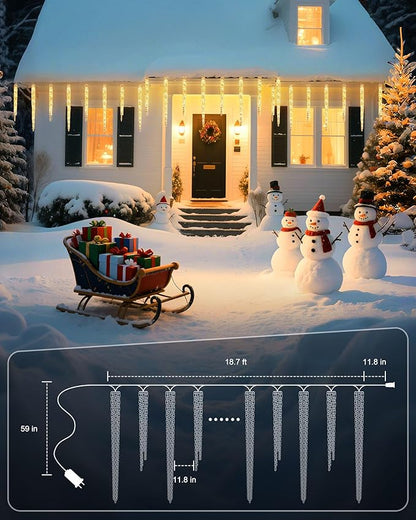 Minetom Icicle Lights Outdoor with Clips, 20ft 100 LED 20 Tubes Twinkling Crystal String Lights, Connectable Waterproof Hanging Icicle Christmas Lights Plug in for Eave Outdoor, Warm White