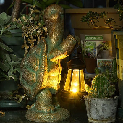 Turtle Solar Powered Outdoor Garden Statue, Resin Statue with Solar Light Lantern, Decorative Lawn,Yard,Balcony Outdoor Tortoise Patio Home Ornament, Birthday Gifts for Mom Grandma