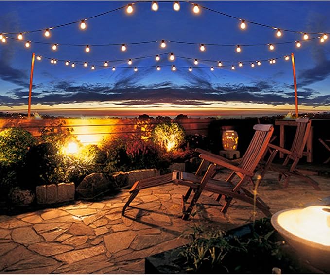Sokani 24 ft Long Outdoor String Lights for Party Christmas Halloween Backyard Yard Cafe Deck Patio Porch Garden Tree Decor w/12 Sockets 14 Hanging Bulbs 2 Spare,Linkable Weatherproof Commercial Grade