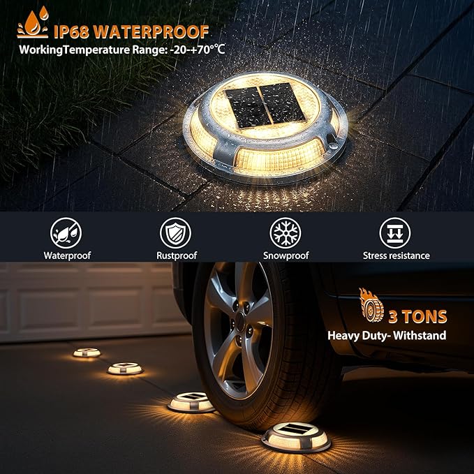 Solar Deck Lights,8 Pack Driveway Dock Light 2 Colors in 1 Solar Powered Lights Outdoor IP68 Waterproof Driveway Marker for Warning Step/Garden/Sidewalk/Pathway/Yard (Warm White & Cool White)