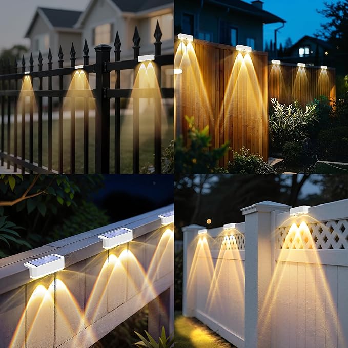 Peasur Solar Fence Lights Outdoor, 12 Pack Step Light Solar Powered, Waterproof LED Deck Lights for Stairs Railing Yard Patio Outside Warm White-White