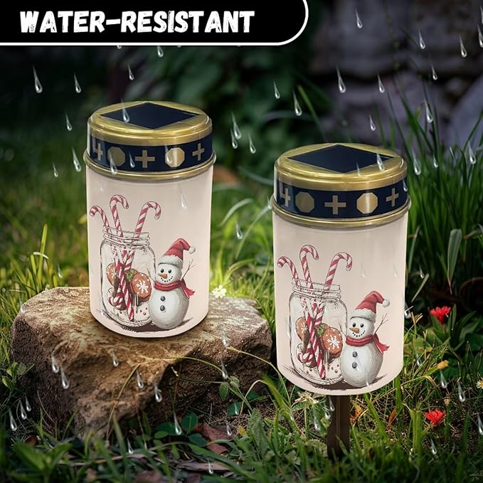 Candy Snowman Xmas Solar Lights Outdoor Waterproof for Grave Decorations for Cemetery Suitable for Garden Paths Yard