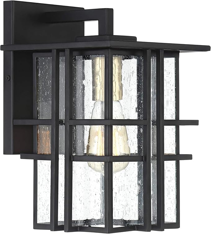 Possini Euro Design Arley Modern Outdoor Wall Light Fixture Black Geometric Frame 12" Seedy Glass for Exterior Barn Deck House Porch Yard Patio Outside Garage Front Door Garden Home Roof Lawn