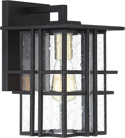 Possini Euro Design Arley Modern Outdoor Wall Light Fixture Black Geometric Frame 12" Seedy Glass for Exterior Barn Deck House Porch Yard Patio Outside Garage Front Door Garden Home Roof Lawn