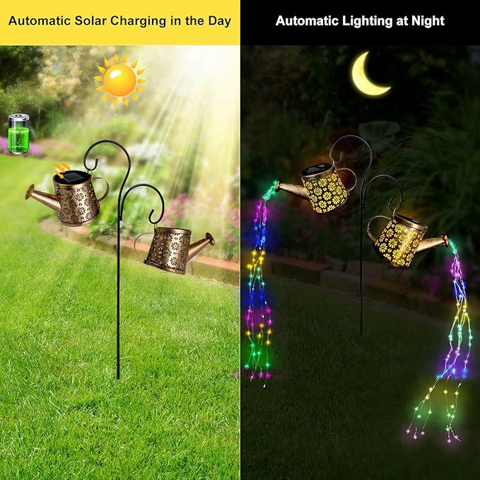 Solar Watering Can Lights Outdoor, IP65 Waterproof Garden Decor Solar Garden Light 8 Multi-Color Changing Modes One | Lumora