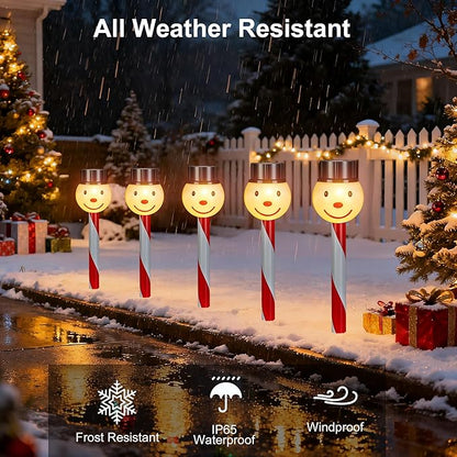 6PK Christmas Solar Pathway Lights Outdoor Christmas Decorations - Snowman LED Solar Lights Outdoor Christmas Decor, Xmas Decorations Outdoor for Yard Garden Lawn Walkway Driveway Decor, Warm White