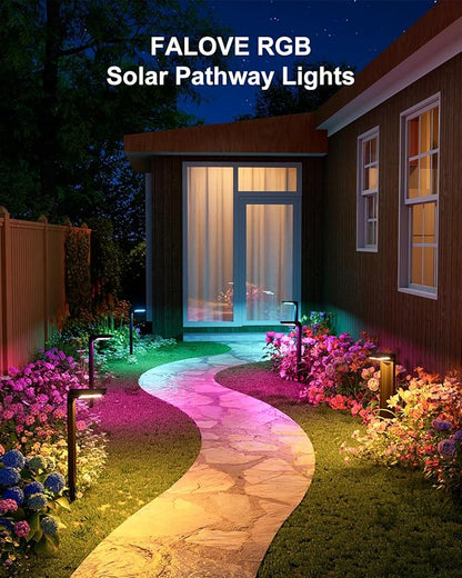 6 Pack Color Changing Solar Pathway Lights Outdoor Waterproof 20 LED Solars Powered Walkway Landscape Lamp for Garden, Lawn, Path, Yard, Driveway, Sidewalk, 8 Colorful Accent Lighting Decoration(RGB)