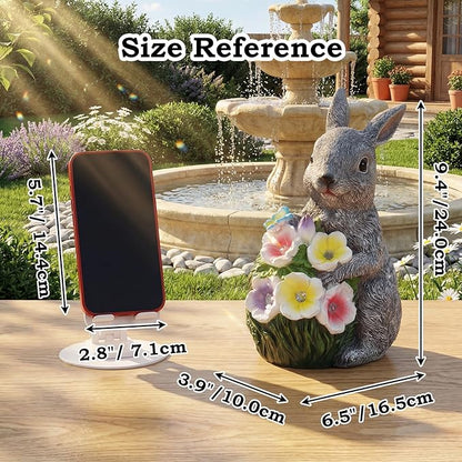 PETAFLOP Solar Garden Rabbit Statue Decor, Easter Bunny Figurine with Flower Lights for Yard, Patio, Pathway, Lawn, Patio, Balcony