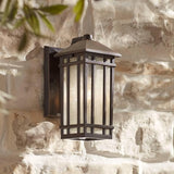 Kathy Ireland Sierra Craftsman Art Deco Outdoor Wall Light Fixture Rubbed Bronze Metal 10 1/2" Frosted Seeded Glass | Lumora