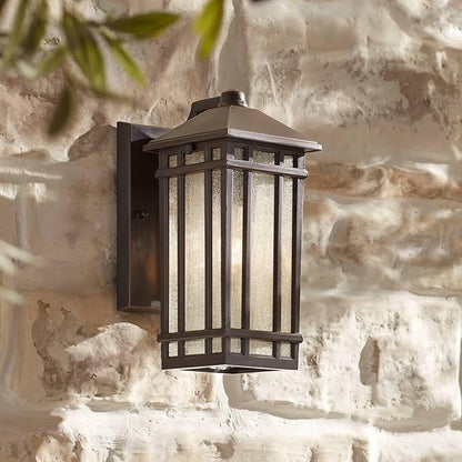 Kathy Ireland Sierra Craftsman Art Deco Outdoor Wall Light Fixture Rubbed Bronze Metal 10 1/2" Frosted Seeded Glass Panels for Exterior House Porch Patio Outside Deck Garage Yard Front Door