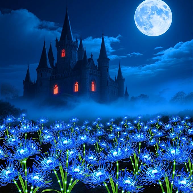 Solar Garden Flower Lights Outdoor, 4 Pack Blue Spider Lily Solar Lights with Glowing Stems, IP65 Waterproof LED Yard Decor for Patio Lawn Pathway, Mother's Day Valentine Gifts for Women Mom Grandma