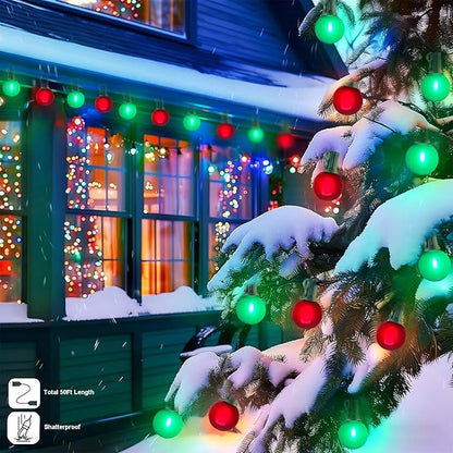 50Ft G40 Outdoor Christmas Lights, LED G40 Colored Christmas Lights with 27 Shatterproof Frosted Globe Light Bulbs(2 Spare) for Holiday Gifts Bistro Balcony Roofline Garden Decor-Red and Green