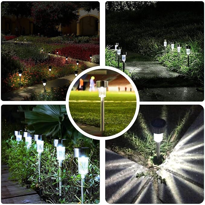 12PCS White LED Outdoor Steel Garden Solar Powered Landscape Light Lamp Yar Pathway Stake Lights | Lumora