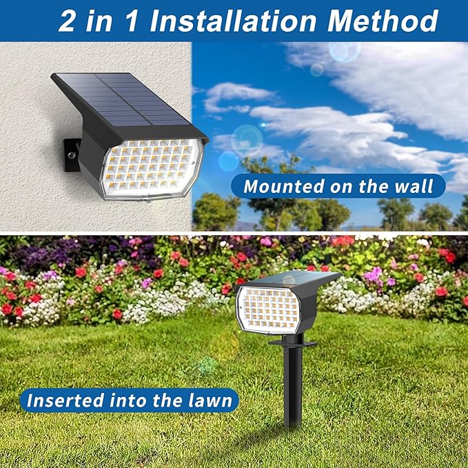 Solar Spot Lights Outdoor Waterproof IP65, 6 Pack Landscape Spotlights with 46 LEDs, 3 Modes Auto On/Off Solar | Lumora