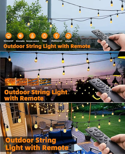Remote Control Outdoor String Lights 200FT for Outside Patio Lights Waterproof with 63 Replaceable S14 Bulbs for Bistro Pergola Porch Backyard Dimmable, 2200K, Linkable, Hooks, Zip Ties included