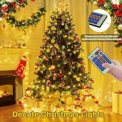 Decute 300LED Christmas Tree String Lights 99FT Silver Wire Warm White Dimmable with Remote Control, UL Cerficated Plug in Fairy Lights Decorative for Party Wedding Indoor Outdoor