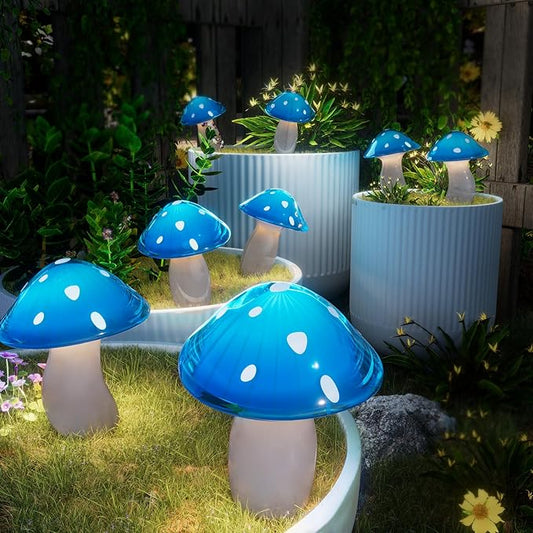 Solar Mushroom Lights Outdoor 9 Pack, Garden Outdoor Decor, 8 Lighting Modes, IP65 Waterproof, Crystal-Clear Fairy Decoration for Pathway/Yard/Flower Bed/Patio/Landscape/Backyard/Dwarf, String 30 FT