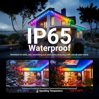 NEEWER 196ft Permanent Outdoor Lights for House Decor, Smart AI RGBCW Outside Eaves String Christmas Lighting with 120 LED Lights App Control 50+ Scenes IP65 Waterproof, Compatible with Alexa, NR02