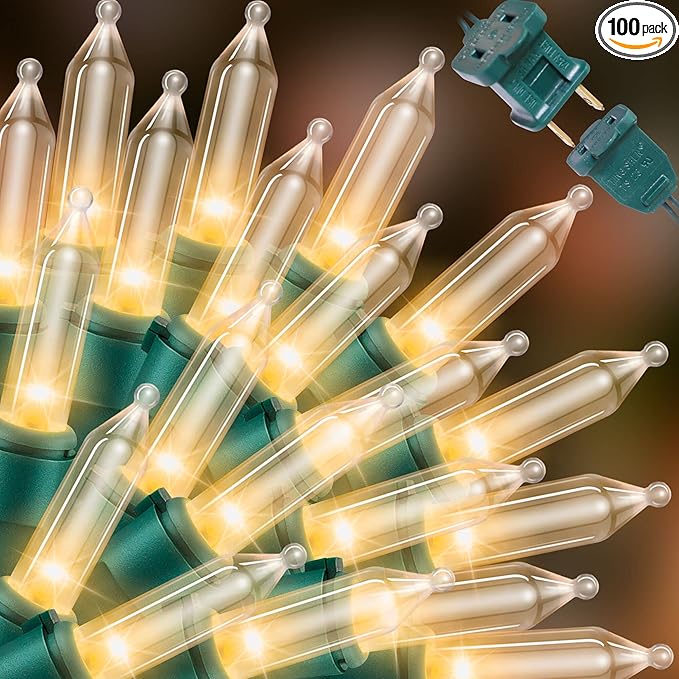 LAMPHOME Clear Christmas String Lights 100 Count 19.6Ft Incandescent Bulb Warm White Mini Lights for Indoor Outdoor Xmas Tree Garland Birthday Wedding Party Festival Decoration, Green Wire