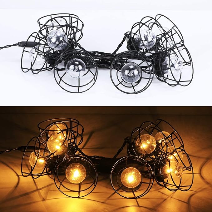 Vigdur Vintage Cafe Lights - 10 Clear G40 Bulbs with Metal Shades, Indoor/Outdoor Patio Lights for Cafe, Backyard, Garden, Porch, Deck, Holiday Decor, 11FT