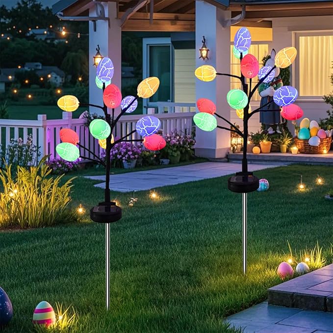 Solar Easter Egg Lights, Colorful Garden Swaying Firefly Light Outdoor Easter Lights Waterproof Solar Stake Light for Pathway Landscape Lawn Yard Porch Patio Spring Easter Decoration (M)