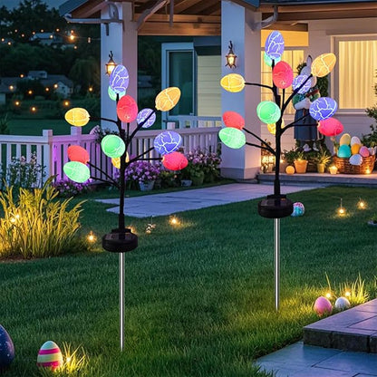 Solar Easter Egg Lights, Colorful Garden Swaying Firefly Light Outdoor Easter Lights Waterproof Solar Stake Light for Pathway Landscape Lawn Yard Porch Patio Spring Easter Decoration (M)