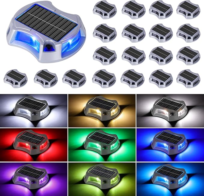 Bosceos Solar Driveway Lights Outdoor 20-Pack, Solar Deck Lights RGB Color Modes Dock Light Waterproof Driveway | Lumora