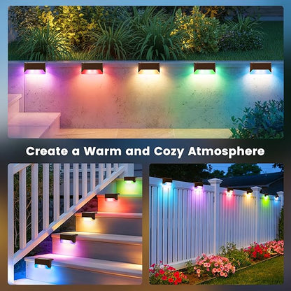 SOLPEX Solar Deck Lights Outdoor, Solar Fence Lights Waterproof LED Step Light for Outside, Garden, Stair, Patio, Yard, Railing, Front Porch, Balcony Decor(16 Pack RGB)