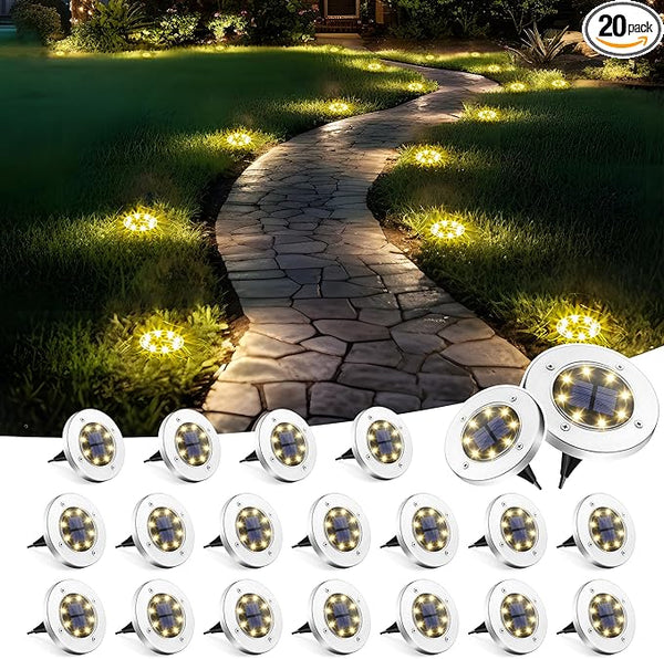 SOLPEX 20 Pack Solar Ground Lights Waterproof, Solar Powered Garden Lights, Landscape Lighting for Pathway Driveway | Lumora