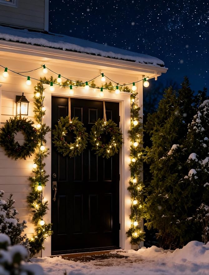 G40 Christmas Lights 25Ft Frosted Christmas Lights with 27 Edison Incandescent Round Bulbs,Connectable Xmas Globe Light for Indoor/Outdoor Tree Holiday Party Garden Decor,Green Wire