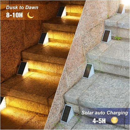 VOLISUN Solar Step Lights Outdoor Waterproof, LED Outdoor Stair Lights, Solar Step Light for Outside, Warm&Cool White Deck Light Decor for Stair,Front Porch and Patio(Gray,6 Pack)