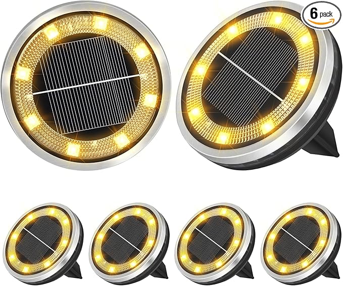 ZAIYW 6 Pack Solar Ground Lights Outdoor Waterproof Garden Lights Solar Powered Disc Landscape Lighting for Pathway | Lumora