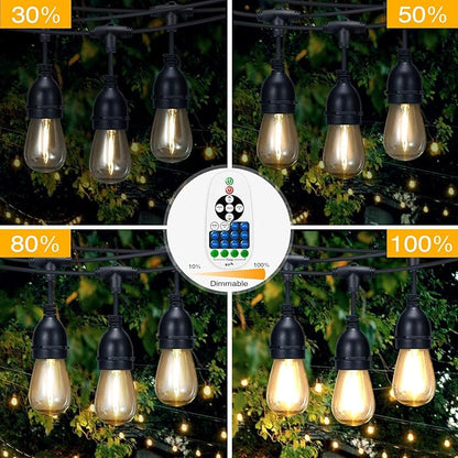 Upgrade 42ft LED Outdoor String Lights for Outside,Low Voltage DC 24V Transformer and Dimmer with IP65 Waterproof 11（10+1spare） Bulbs for Decor Garden Backyard Porch -Warm White