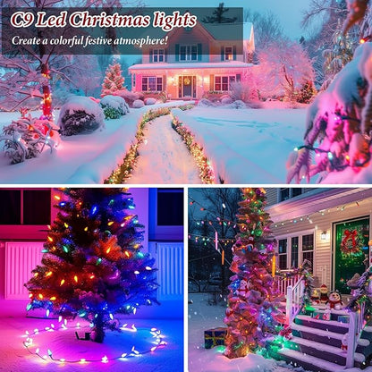 Kawaya Outdoor Christmas C9 LED Clear Tree Lights, 25ft 25 Bulbs Multi Colored Decoration, IP65 Commercial Waterproof Xmas String for Outside Roof House Walkway