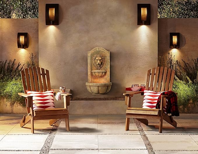 Franklin Iron Works Framed Slate 16" High Modern Outdoor Wall Light Fixture Mount Porch House Exterior Outside 3-Light Weatherproof Stone Bronze Finish Metal Front Door Patio Garage Home Deck