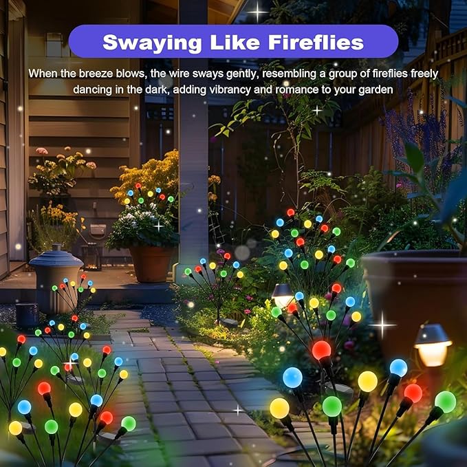 Solar Garden Lights Outdoor - 12 Pack 96LED Solar Powered Waterproof Firefly Lights for Yard Patio Lawn Pathway Decor, Multicolor Changing RGB Swaying Glow, Unique Gifts for Women & Plant Lovers
